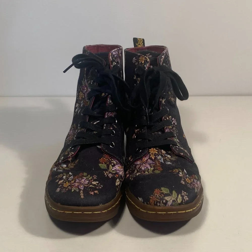 Dr Martens Hackney Floral Print Black Fabric Ankle Boots Women Size 7 - Picture 4 of 7